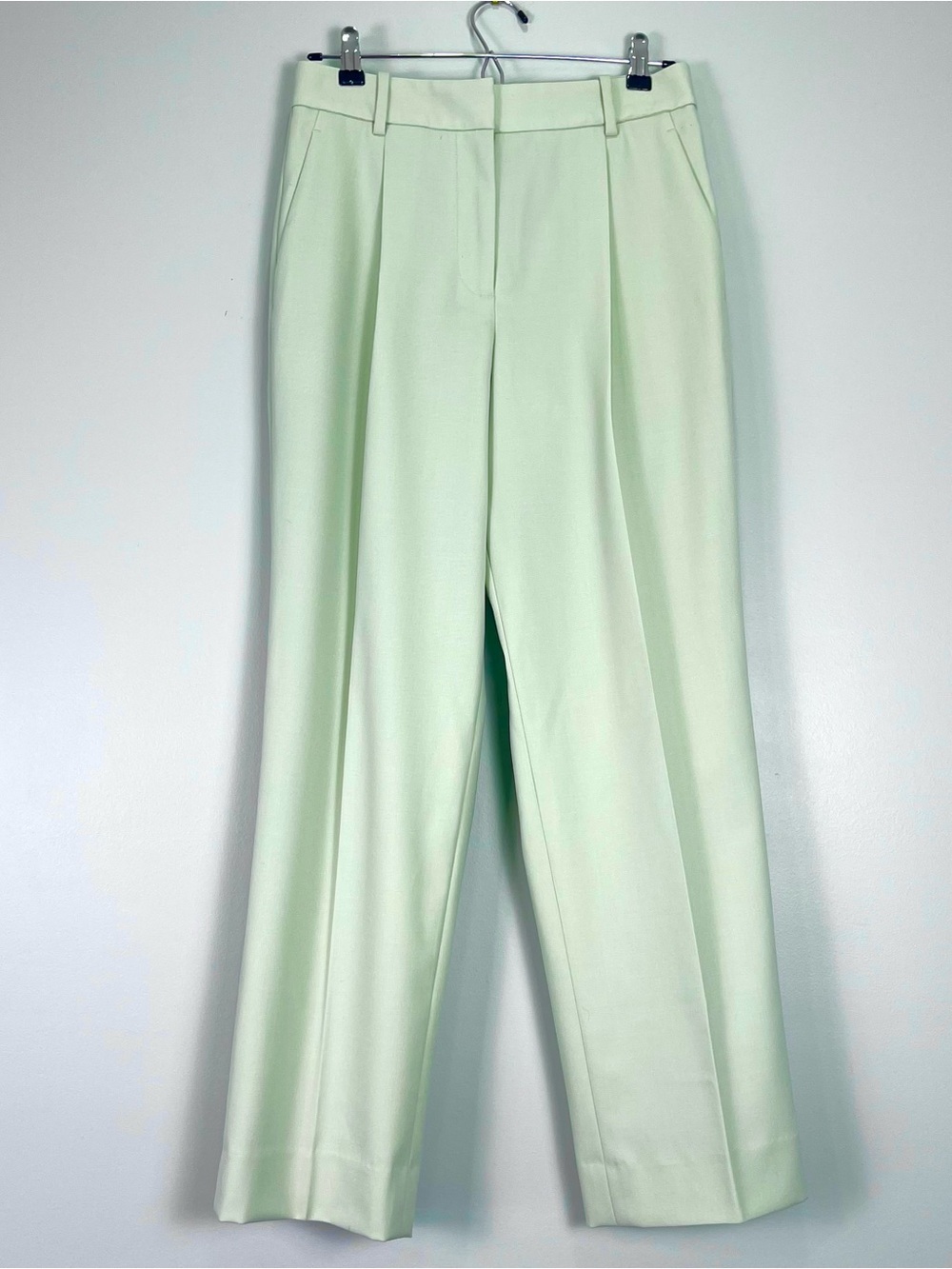 FRAME Womens Light Mint Green Pleated Dress Pants Slacks Wool Blend Stretch Sz 4